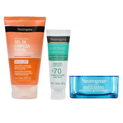 Kit Neutrogena Hidratante Facial Hydro Boost Water Gel 50g + Sabonete Facial Deep Clean Grapefruit 150g + Protetor Solar Facial Sun Fresh Derm Care Sem Cor Fps 70 40g