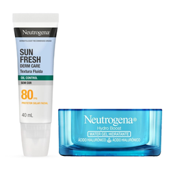 Kit Neutrogena Hidratante Facial Hydro Boost Water Gel 50g + Protetor Solar Facial Sun Fresh Derm Care Fluido Sem Cor Fps80 40ml