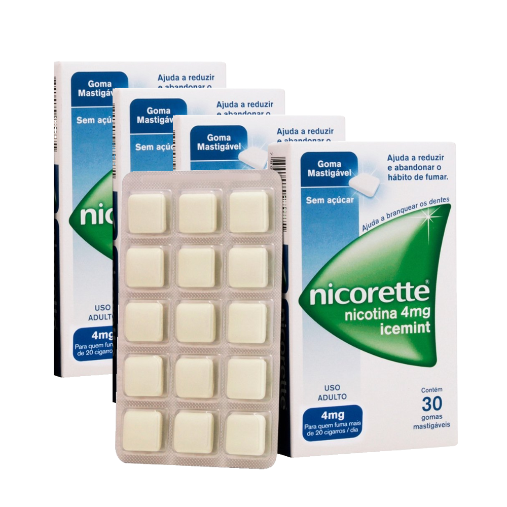 Kit Goma Mastigável Nicorette Icemint 4mg 30 Unidades 4 Unidades