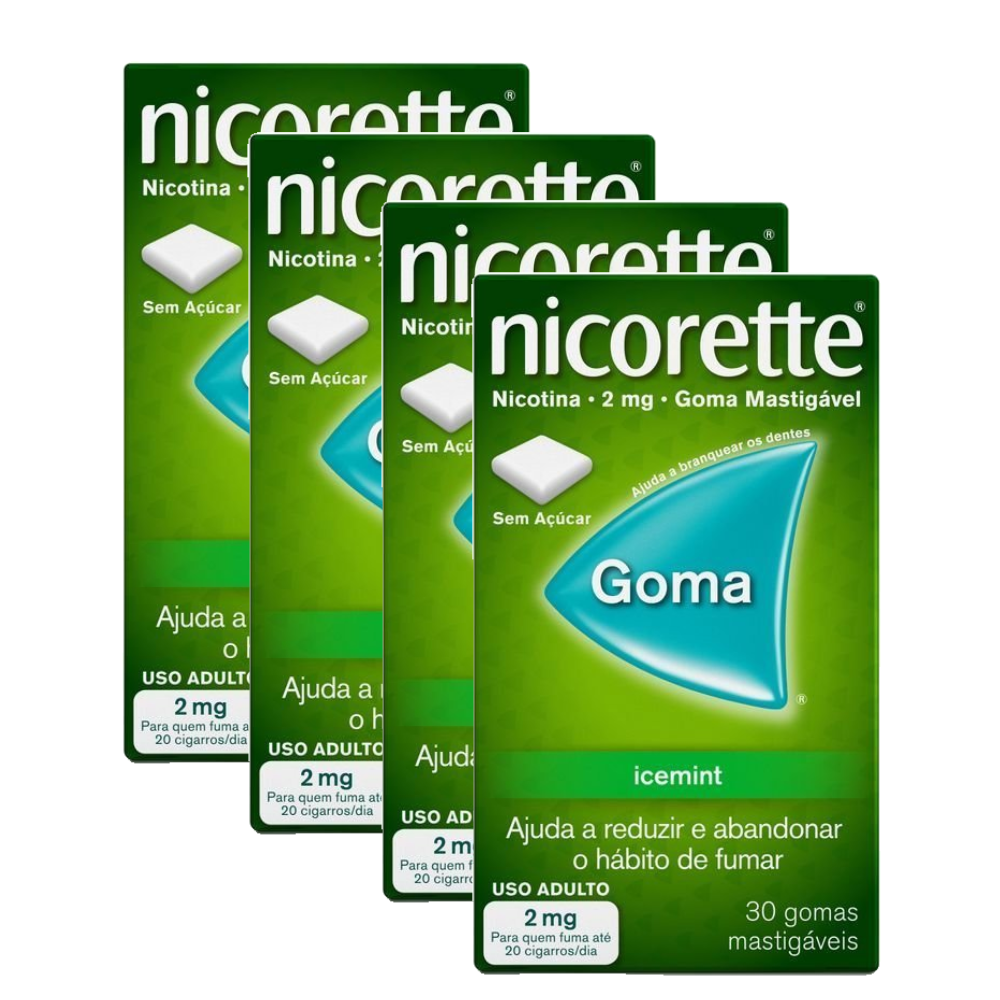 Kit Goma Mastigável Nicorette Icemint 2mg 30 Unidades 4 Unidades