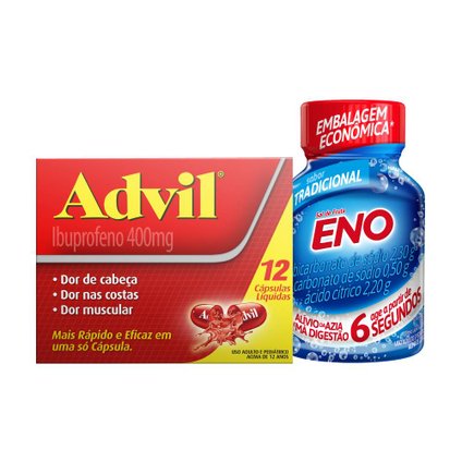 Kit Advil Ibuprofeno 400Mg 12 Cápsulas Líquidas + Sal De Fruta Eno Tradicional 100G