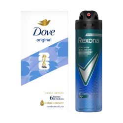 Kit Sabonete Em Barra Dove Original 6 Unidades 90g Cada + Desodorante Antitranspirante Aerosol Masculino Rexona Active Dry 72 Horas 150ml