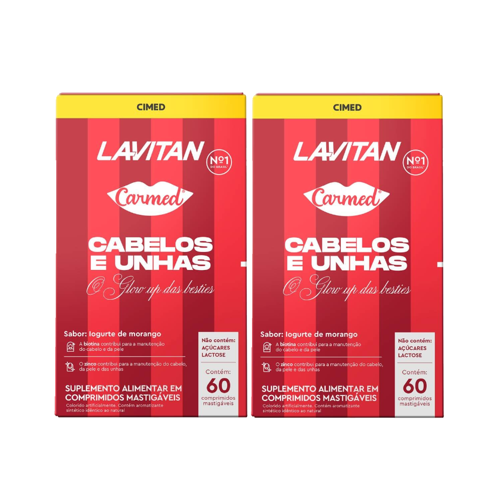 Kit Lavitan Carmed Cabelos E Unhas Iogurte De Morango 60 Comprimidos Mastigáveis 2 Unidades 