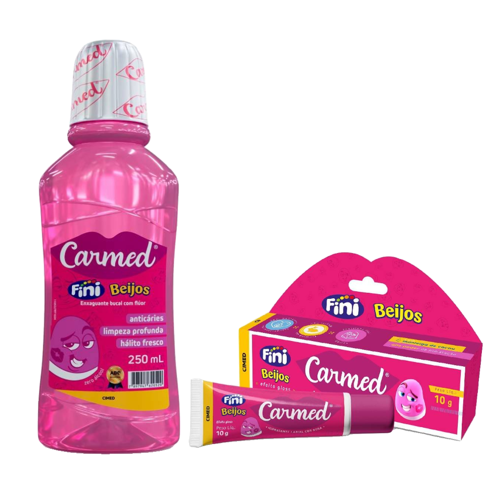 Kit Carmed Hidratante Labial Fini Beijos Cor Rosa 10g + Enxaguante Bucal 250ml