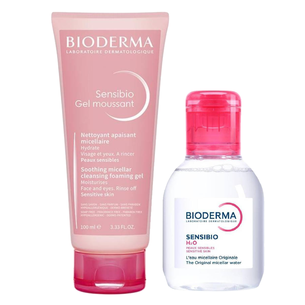 Bioderma Água Micelar Sensibio H2o Dermatológica Calmante Para Peles Normais A Sensíveis 100ml + Gel De Limpeza Facial Micelar Calmante E Hidratante Sensibio Gel Moussant 100ml