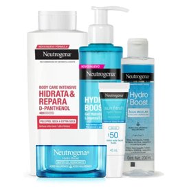 Kit Neutrogena Hydro boost Water Gel 50g + Protetor Solar Facial FPS 50 40ml + Gel Limpeza Facial 300ml + Água Micelar Bifasica 200ml + Hidratante Corporal 400ml