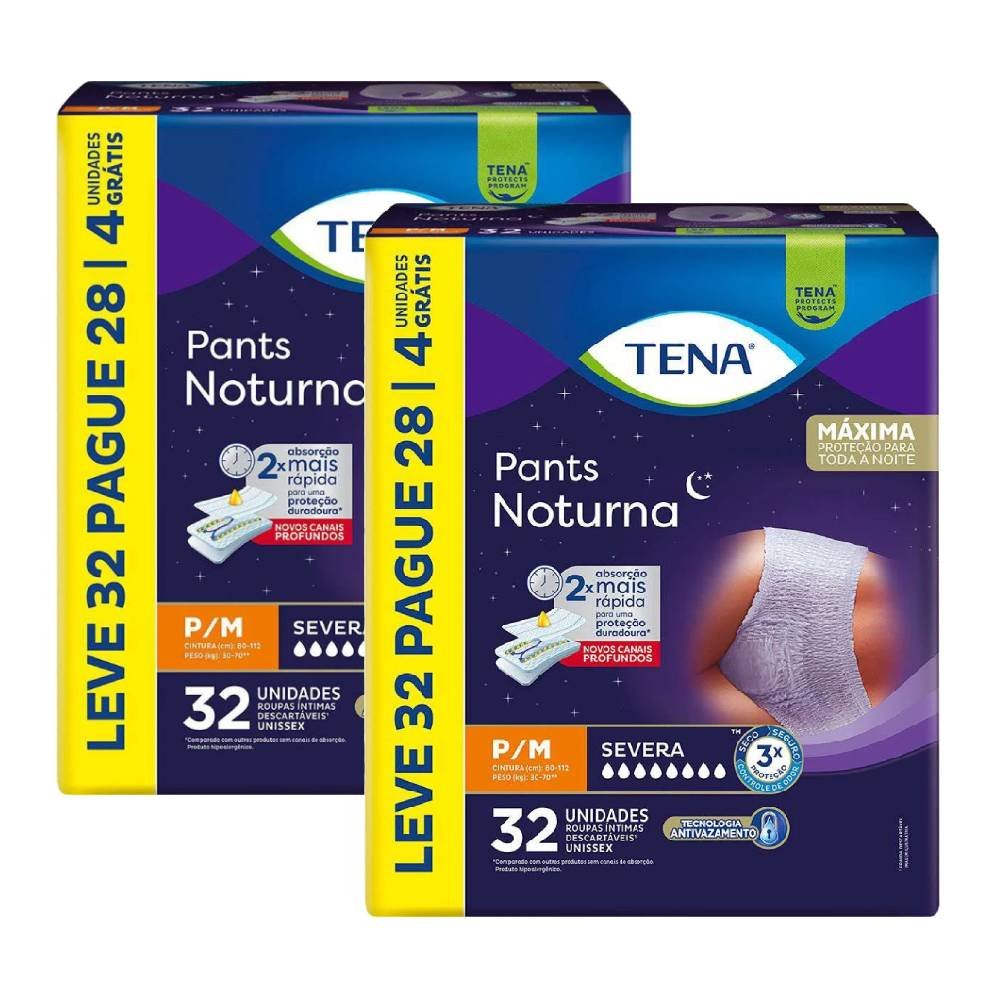 Kit Roupa Íntima Tena Pants Noturna P/m 32 Unidades 2 Unidades