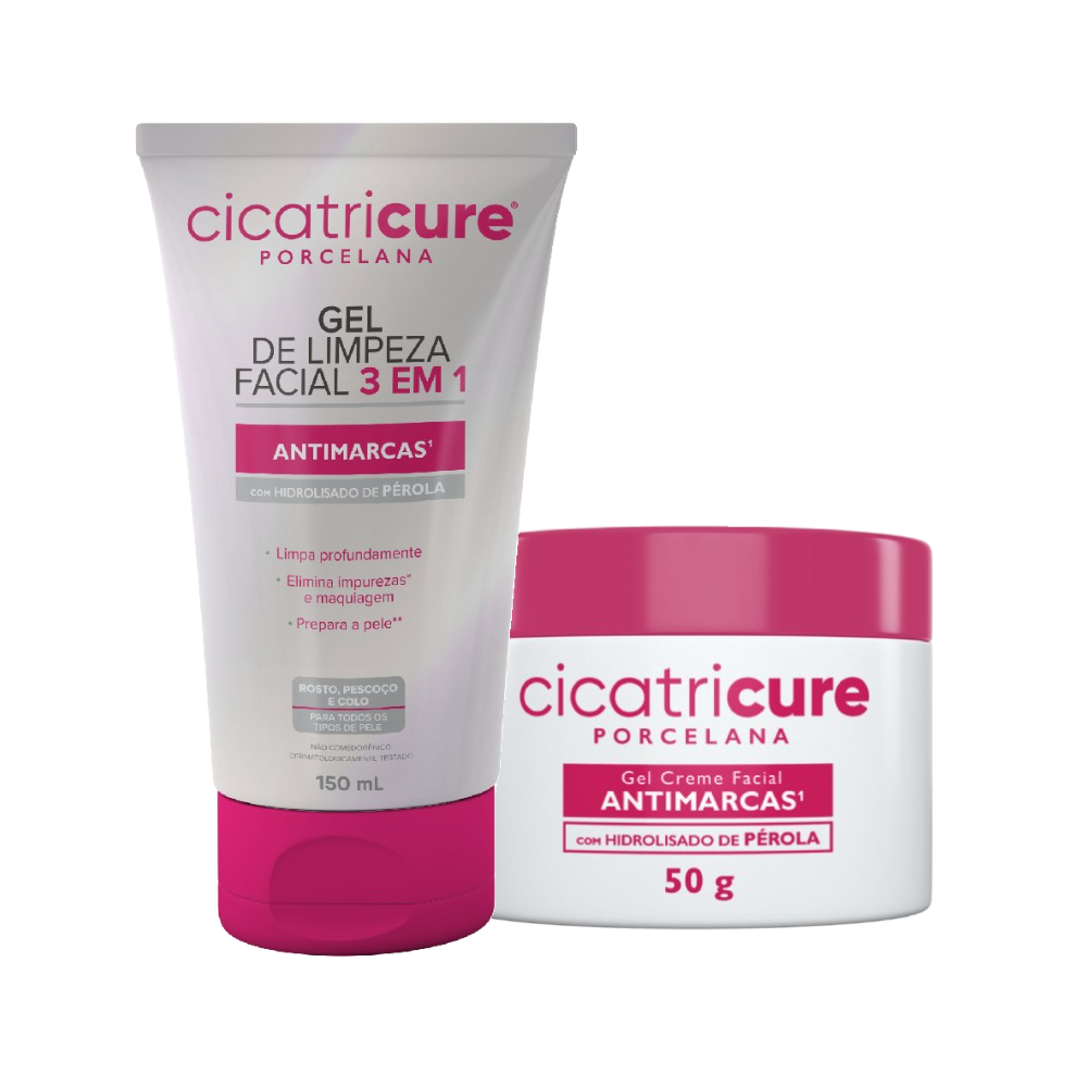 Kit Cicatricure Gel Creme Facial Porcelana Antimarcas 50g + Gel De Limpeza Facial Antimarcas 150ml