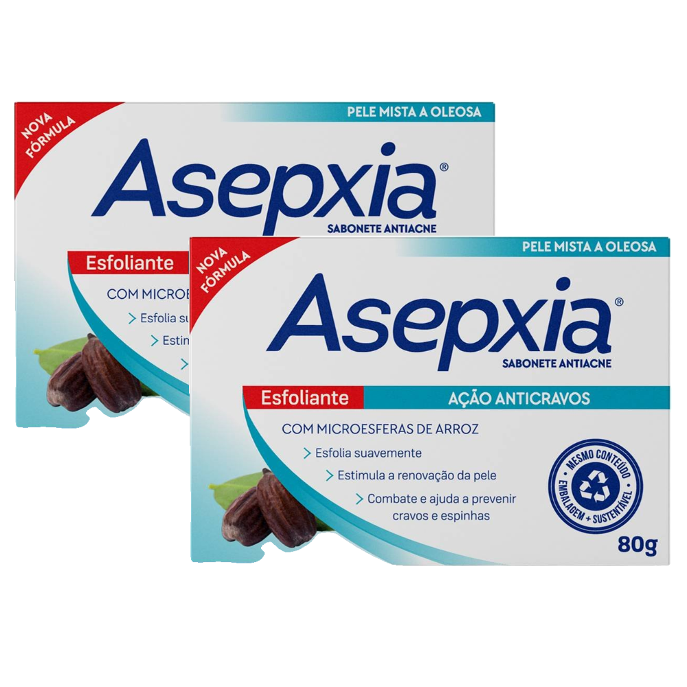 Kit Sabonete Barra Asepxia Esfoliante Ação Anticravos Pele Mista E Oleosa 80g 2 Unidades