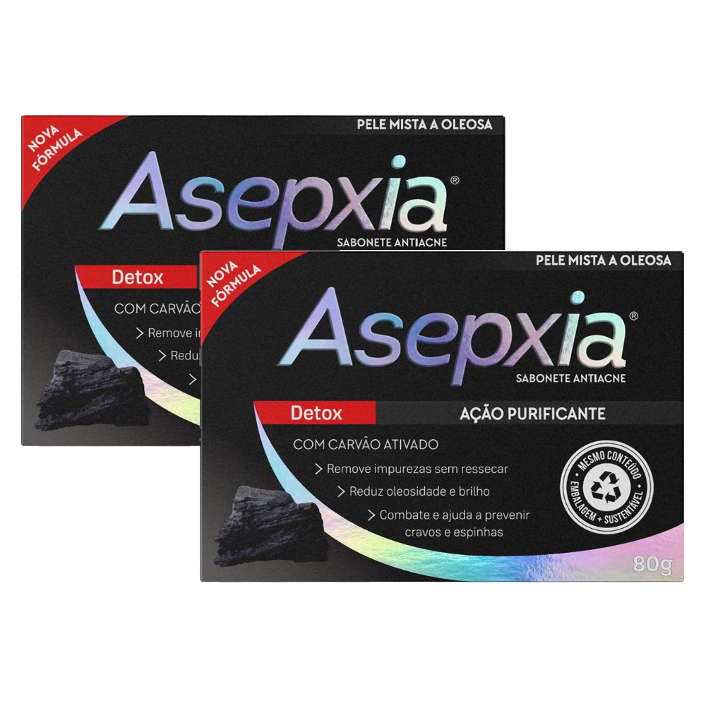 Kit Sabonete Barra Asepxia Detox Ação Purificante Com Carvão Ativado Pele Mista E Oleosa 80g 2 Unidades