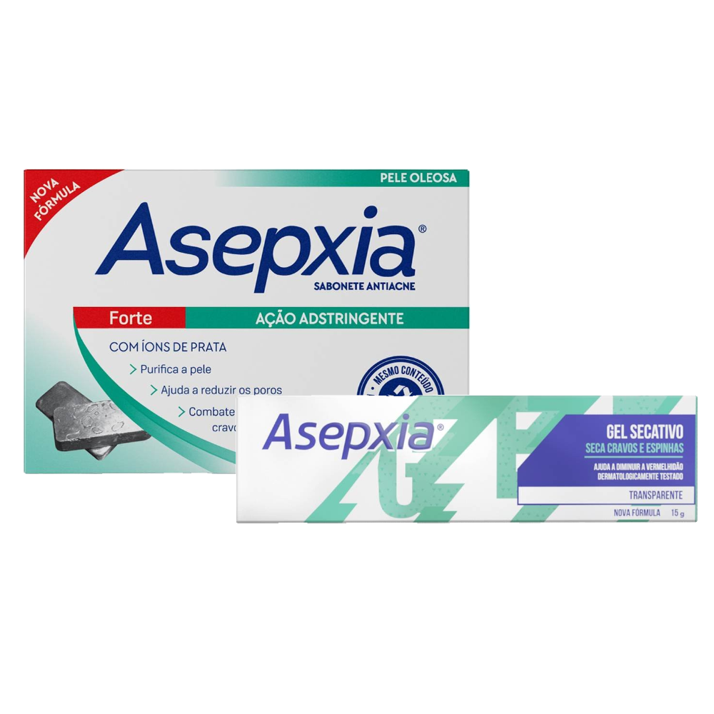 Kit Asepxia Sabonete Barra Ação Adstringente Pele Oleosa 80g + Gel Secativo Cravos E Espinhas Tecnologia Hidro Force 15g