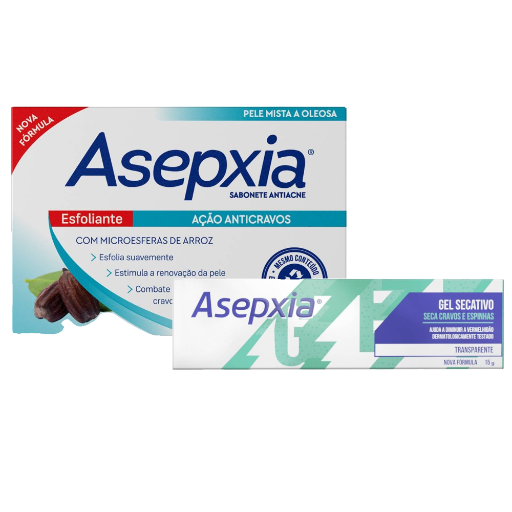 Kit Asepxia Sabonete Barra Esfoliante Ação Anticravos Pele Mista E Oleosa 80g + Gel Secativo Cravos E Espinhas Tecnologia Hidro Force 15g