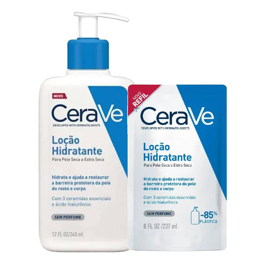 Kit Cerave Creme Hidratante Corporal Ácido Hialurônico Ceramidas Para Pele Seca 340ml + Loção Hidratante Pele Seca A Extra Seca 237ml Refil