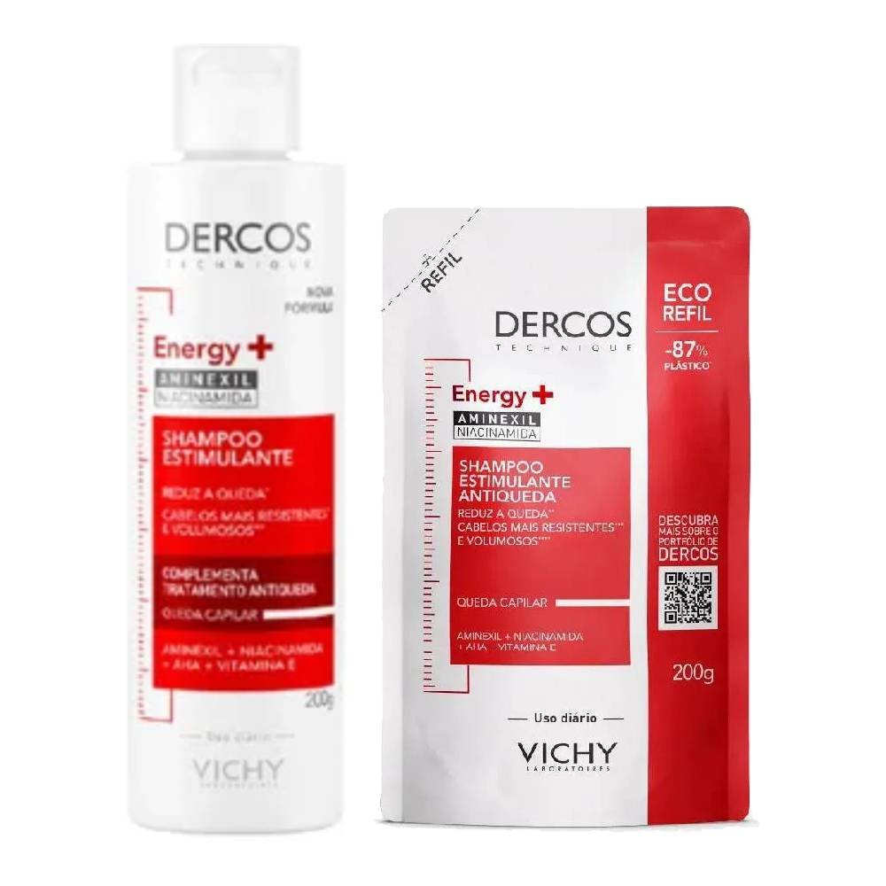 Kit Vichy Shampoo Dercos Antiqueda Energy+ 200g + Shampoo Dercos Antiqueda Energy+ Refil 200g