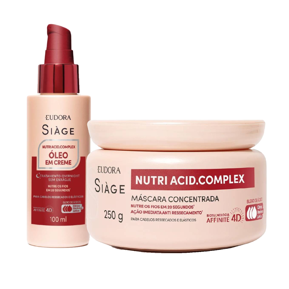 Kit Eudora Siage Máscara Capilar Eudora Siàge Nutri Acid Complex 250g + Óleo Capilar Em Creme Eudora Siàge Nutri Acid Complex 100ml