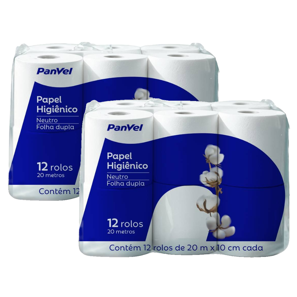 Kit Papel Higiênico Panvel Folha Dupla 12 Rolos 20m Cada 2 Unidades