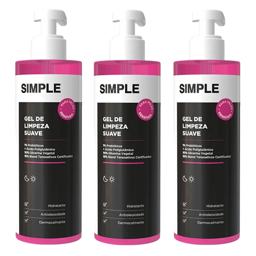 Kit Gel De Limpeza Facial Simple Suave 350g 3 Unidades