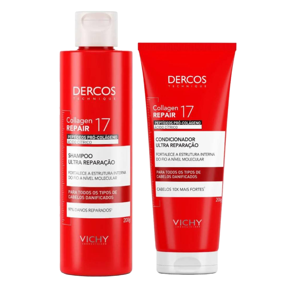 Kit Vichy Condicionador Dercos Collagen Repair 17 200ml + Shampoo Dercos Collagen Repair 17 200ml