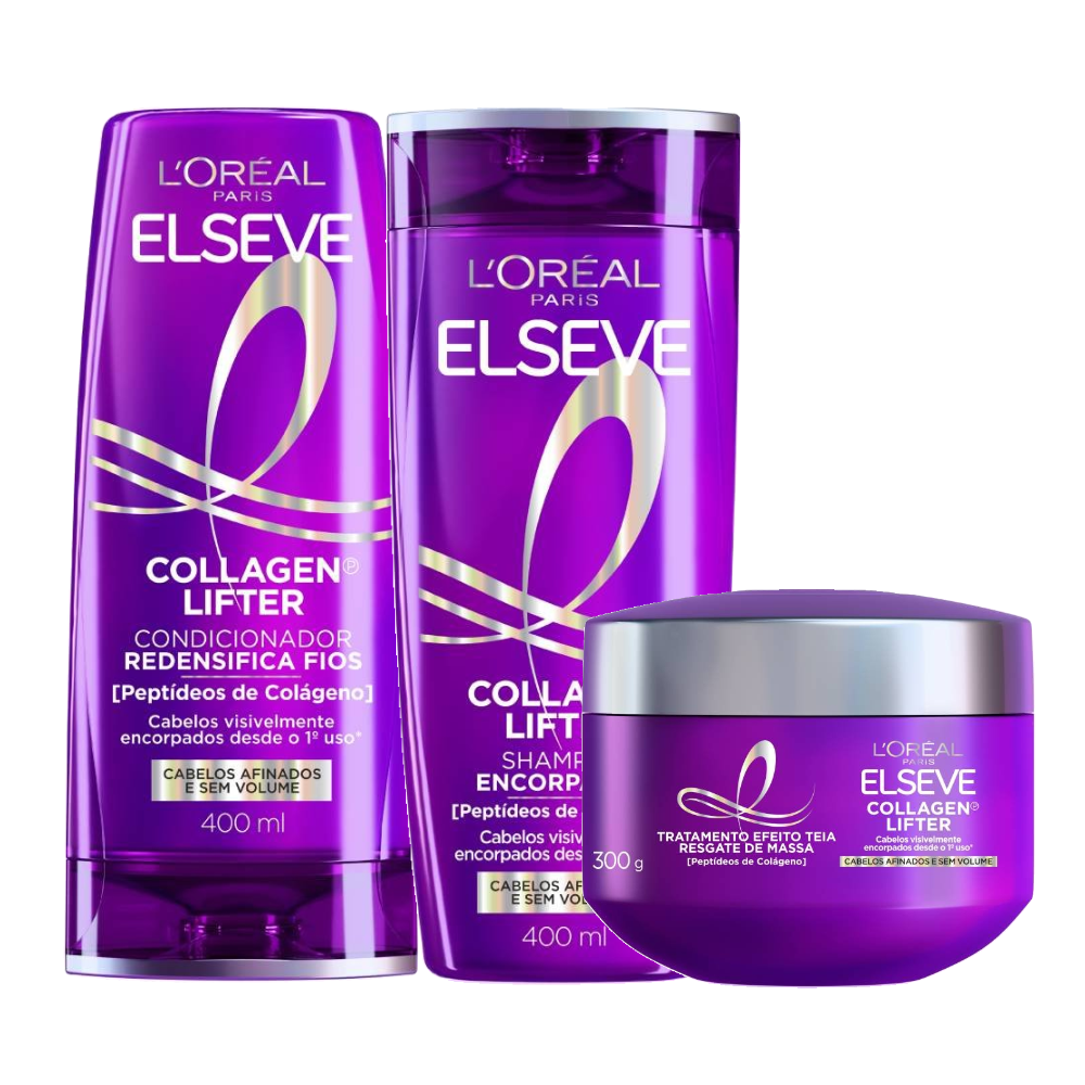 Kit Elseve Condicionador Collagen Lifter 400ml + Shampoo Collagen Lifter 400ml + Máscara De Tratamento Collagen Lifter 300g
