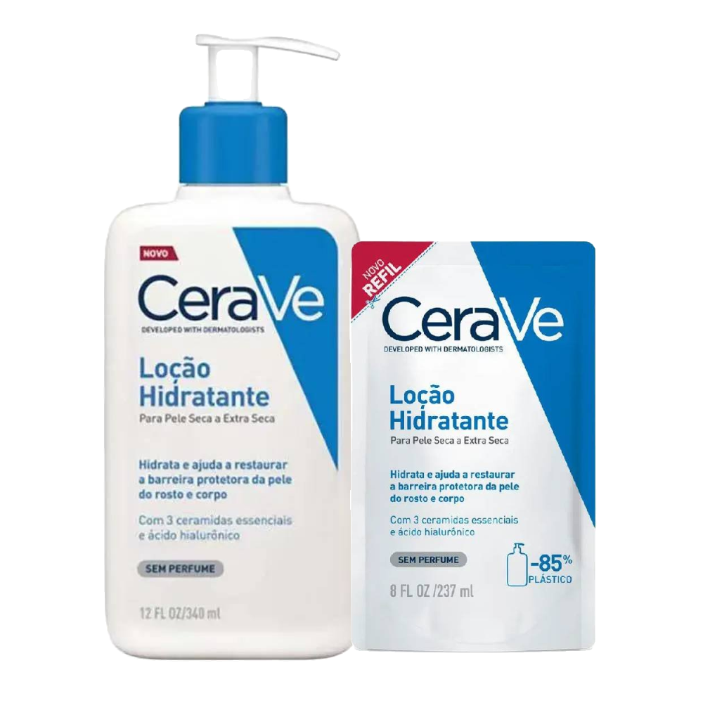 Kit Cerave Loção Hidratante Pele Seca A Extra Seca 237ml Refil + Creme Hidratante Corporal Ácido Hialurônico Ceramidas Para Pele Seca 340ml