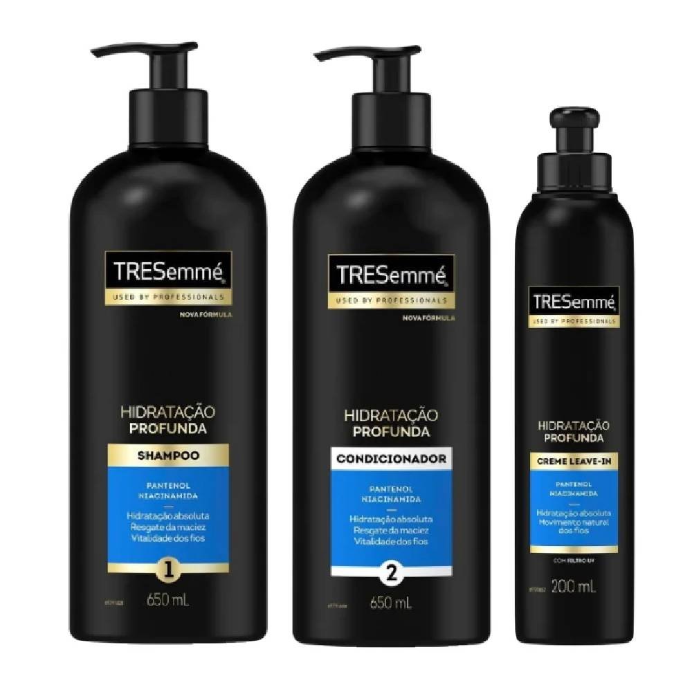 Kit Tresemme Shampoo Hidratacao Profunda 650ml + Condicionador 650ml + Creme Leave-in 200ml