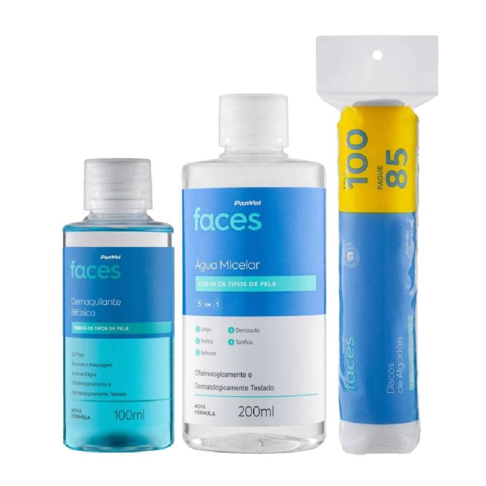 Kit Panvel Faces Demaquilante Bifásico 100ml + Água Micelar 200ml + Discos De Algodão 100 Unidades