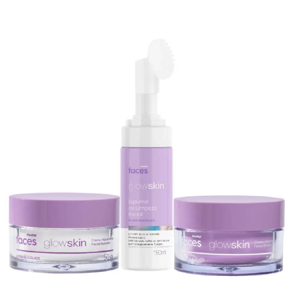 Kit Panvel Faces Glow Skin Espuma De Limpeza Facial 150ml + Creme Hidratante Facial Noturno 50g + Creme Hidratante Facial Diurno 50g