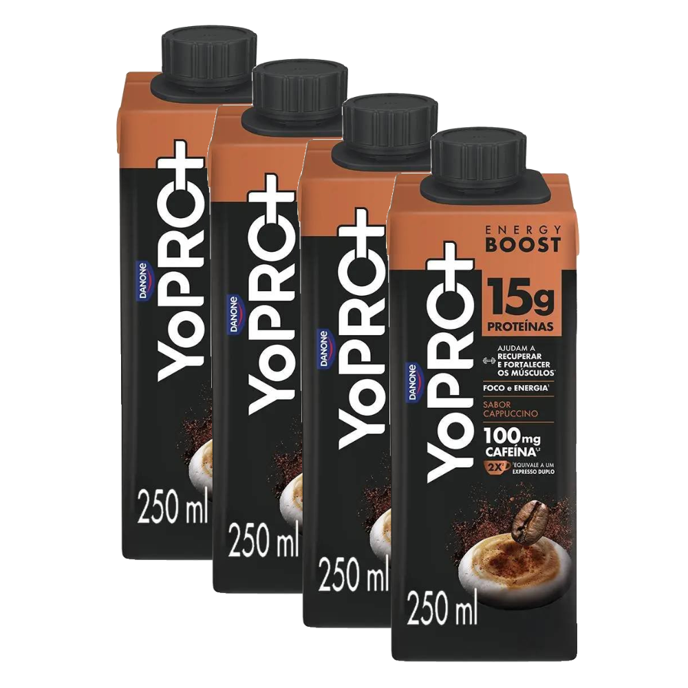 Kit Bebida Láctea Yopro Energy Boost Cappuccino 15g 250ml 4 Unidades
