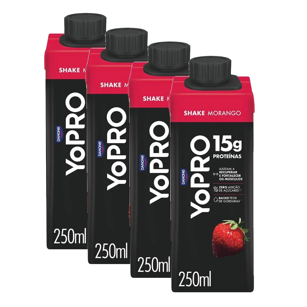 Kit Bebida Láctea Yopro Morango 15g 250ml 4 Unidades