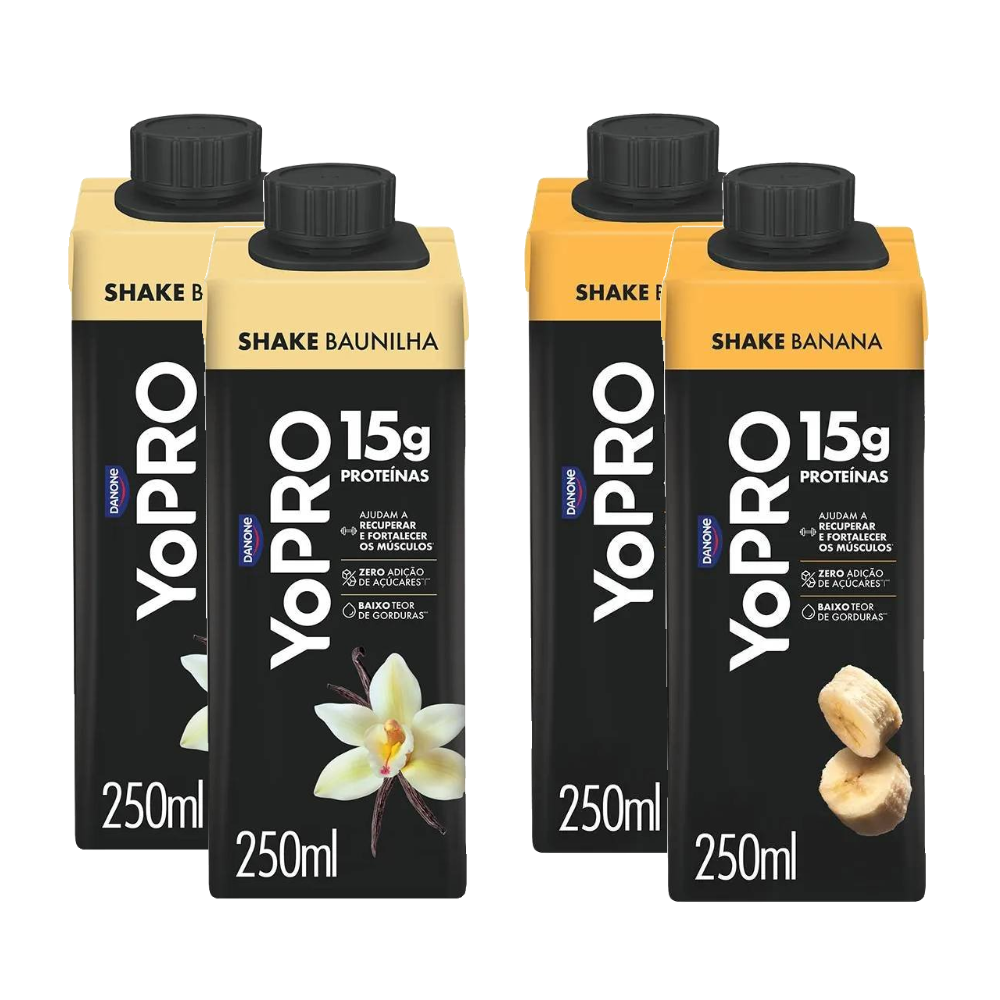 Kit Yopro Bebida Láctea Baunilha 15g 250ml + Bebida Láctea Banana 15g 250ml 4 Unidades