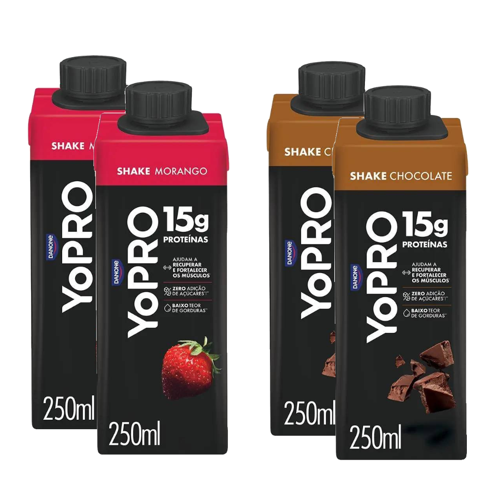 Kit Yopro Bebida Láctea Morango 15g 250ml + Bebida Láctea Chocolate 15g 250ml 4 Unidades