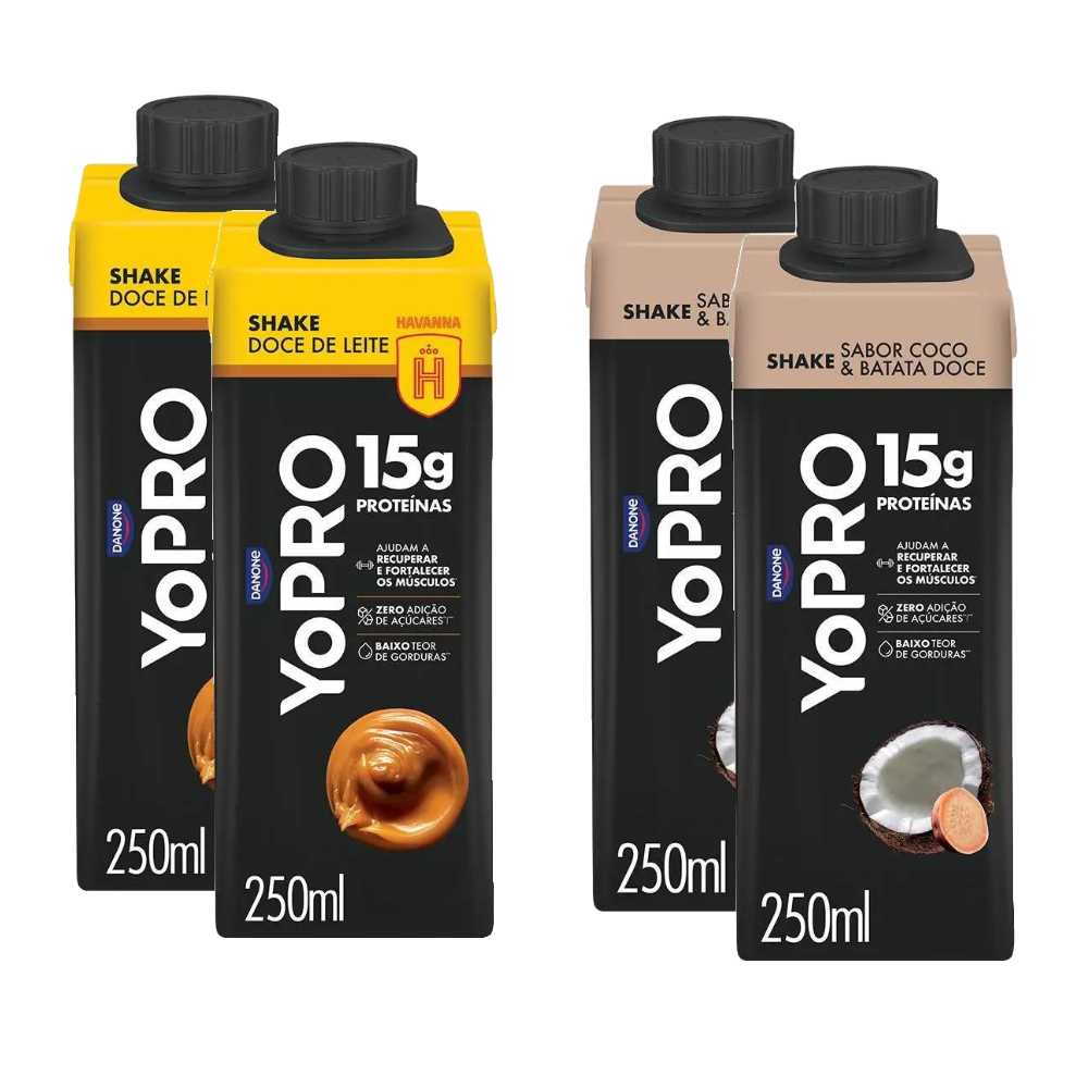 Kit Yopro Bebida Láctea Havanna Doce De Leite 15g 250ml + Bebida Láctea Coco Com Batata Doce 15g 250ml 4 Unidades
