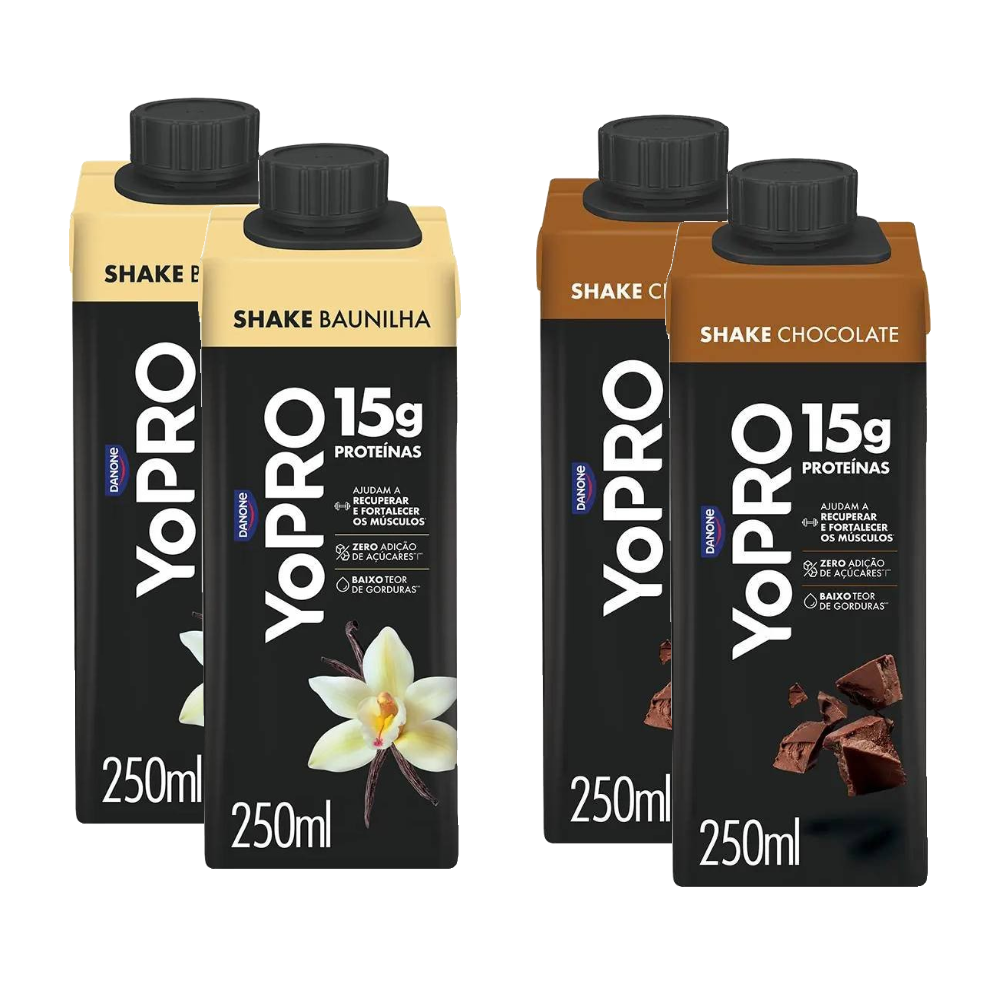 Kit Yopro Bebida Láctea Baunilha 15g 250ml + Bebida Láctea Chocolate 15g 250ml 4 Unidades