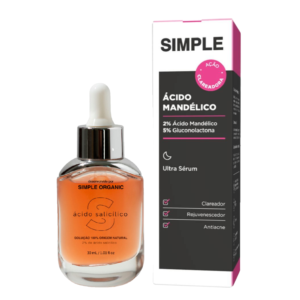 Kit Solução Ácido Salicílico Simple Organic 30ml + Sérum Facial Simple Ácido Mandélico 30ml