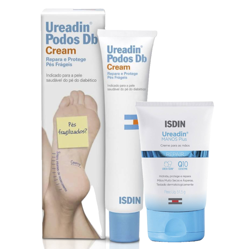 Kit Ureadin Hidratante Para Os Pés Do Diabético Isdin Podos Db 102g + Hidratante Para As Mãos Isdin Manos Plus 52,25 G