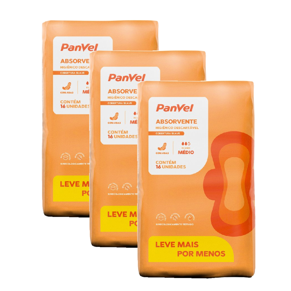 Kit Absorvente Panvel Essencial Suave Com Abas 16 Unidades 3 Unidades