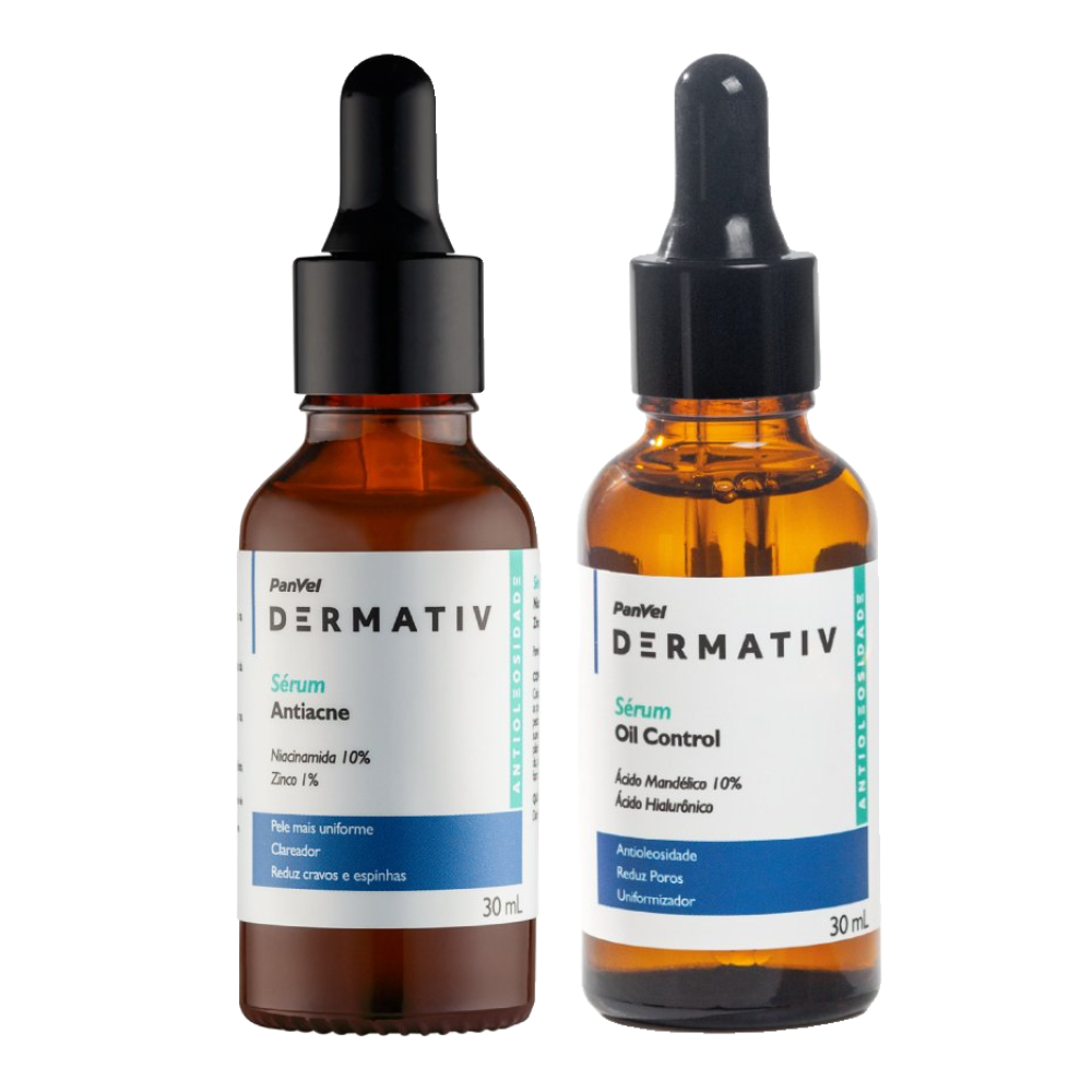Kit Panvel Sérum Facial Antiacne Niacinamida 10% + Zinco 1% Dermativ 30ml + Sérum Facial Anti Idade Ácido Mandélico 10% + Ácido Hialurônico Dermativ 30ml
