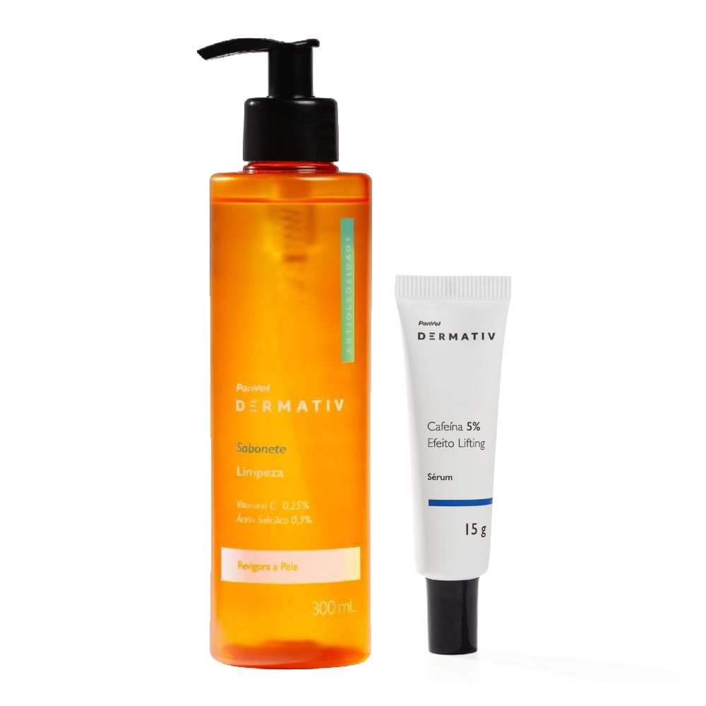 Kit Panvel Sérum Facial Para Olhos Cafeína Dermativ 15ml + Sabonete Limpador Dermativ Vitamina C 300ml
