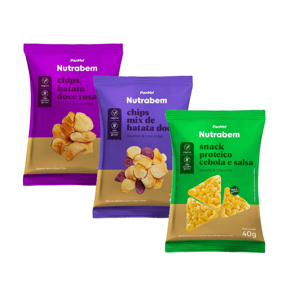Kit Panvel Chips Mix De Batatas Doce Nutrabem 45g + Chips Batata Doce Nutrabem 45g + Snack Proteico Cebola E Salsa Nutrabem 40g