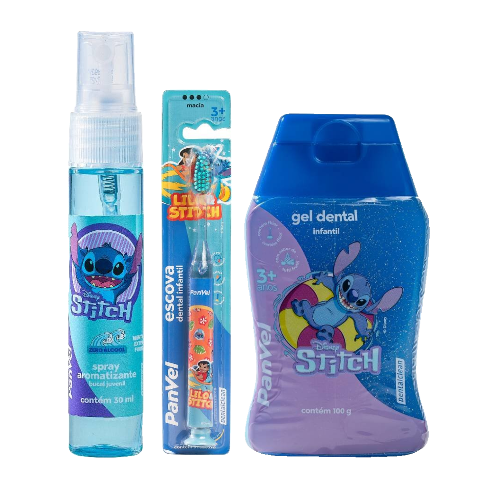 Kit Panvel Spray Bucal Infantil Oral Lilo Stitch 30ml + Escova Dental Infantil Com Luz Lilo Stitch 1 Unidade + Creme Dental Infantil Em Gel Oral Lilo Stitch 100g