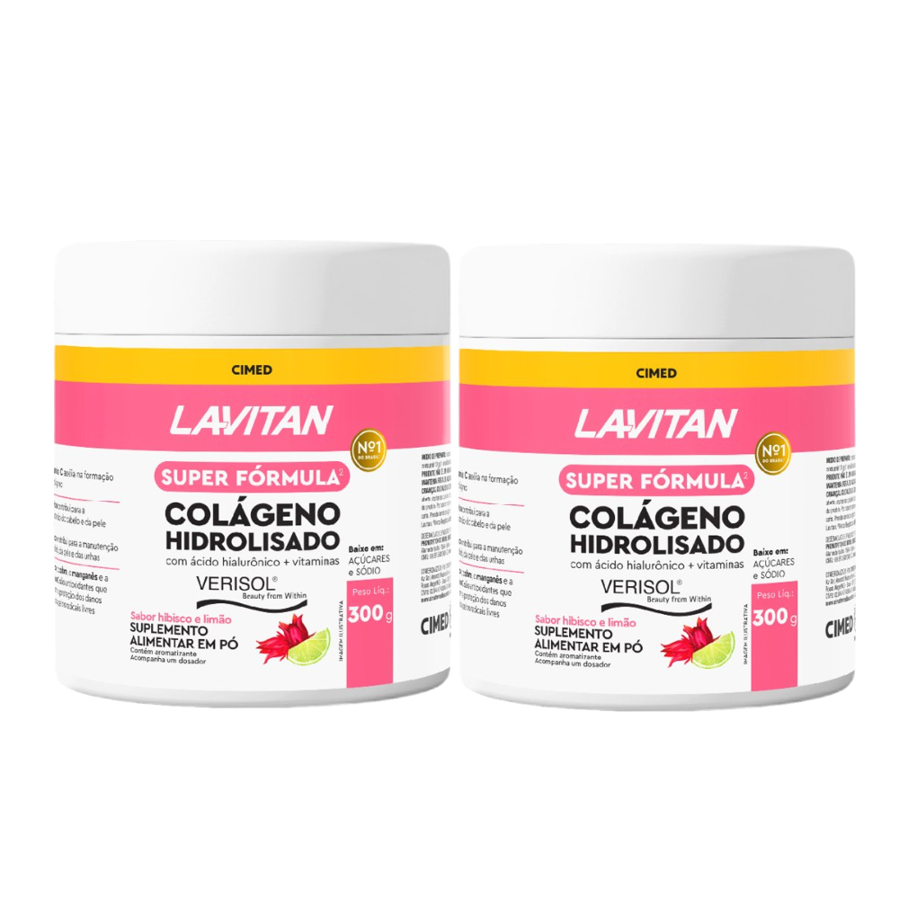 Kit Super Fórmula Lavitan Colágeno Hidrolisado Sabor Hibisco E Limão 300g - 2 Unidades 