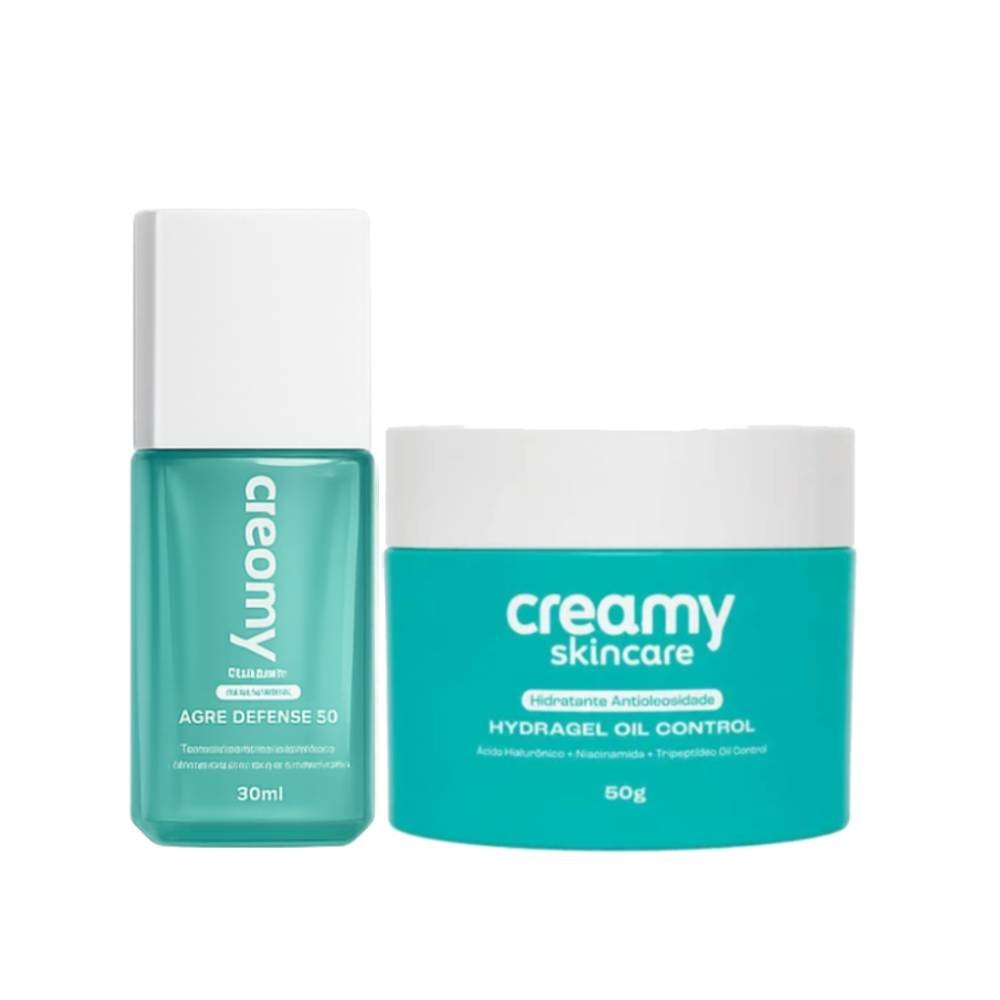 Kit Creamy Gel Hidratante Facial Hydragel Oil Control 50g + Sérum Facial Antiacne Acne Defense 5d 30ml