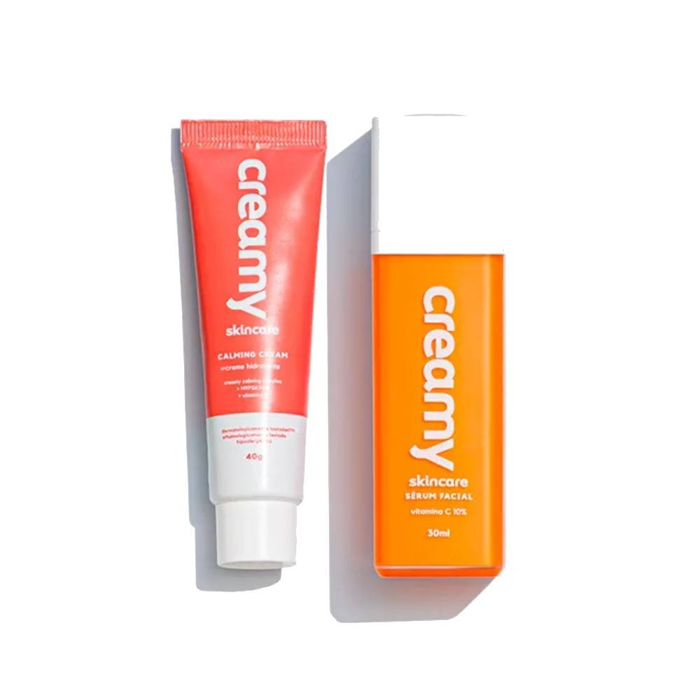 Kit Creamy Gel Creme Hidratante Calming Cream 40g + Sérum Facial Anti Idade Vitamina C 10% Antioxidante 30ml