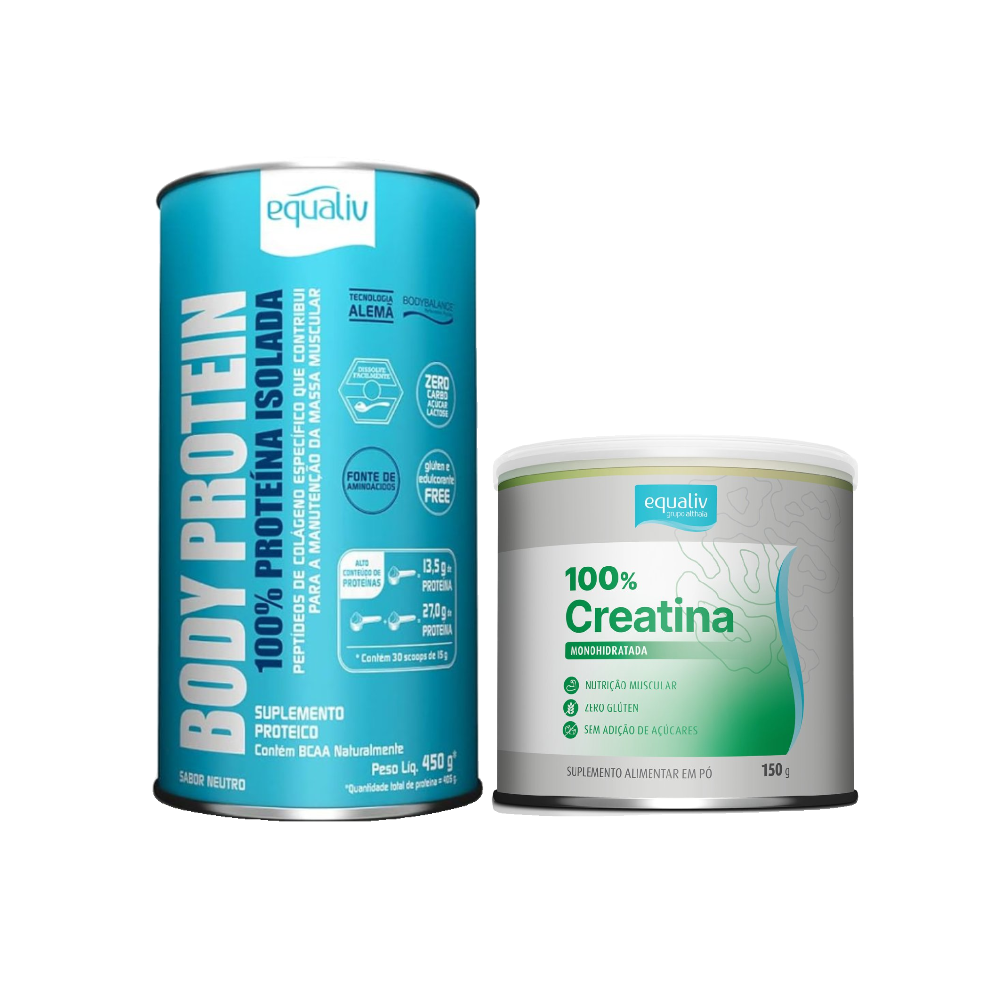 Kit Equaliv Whey Protein Body Protein Neutro 450g Grátis Creatina 150g