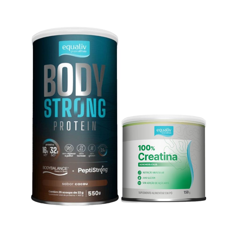 Kit Equaliv Suplemento Proteico Body Strong Protein Cacau 550g Grátis Creatina 150g