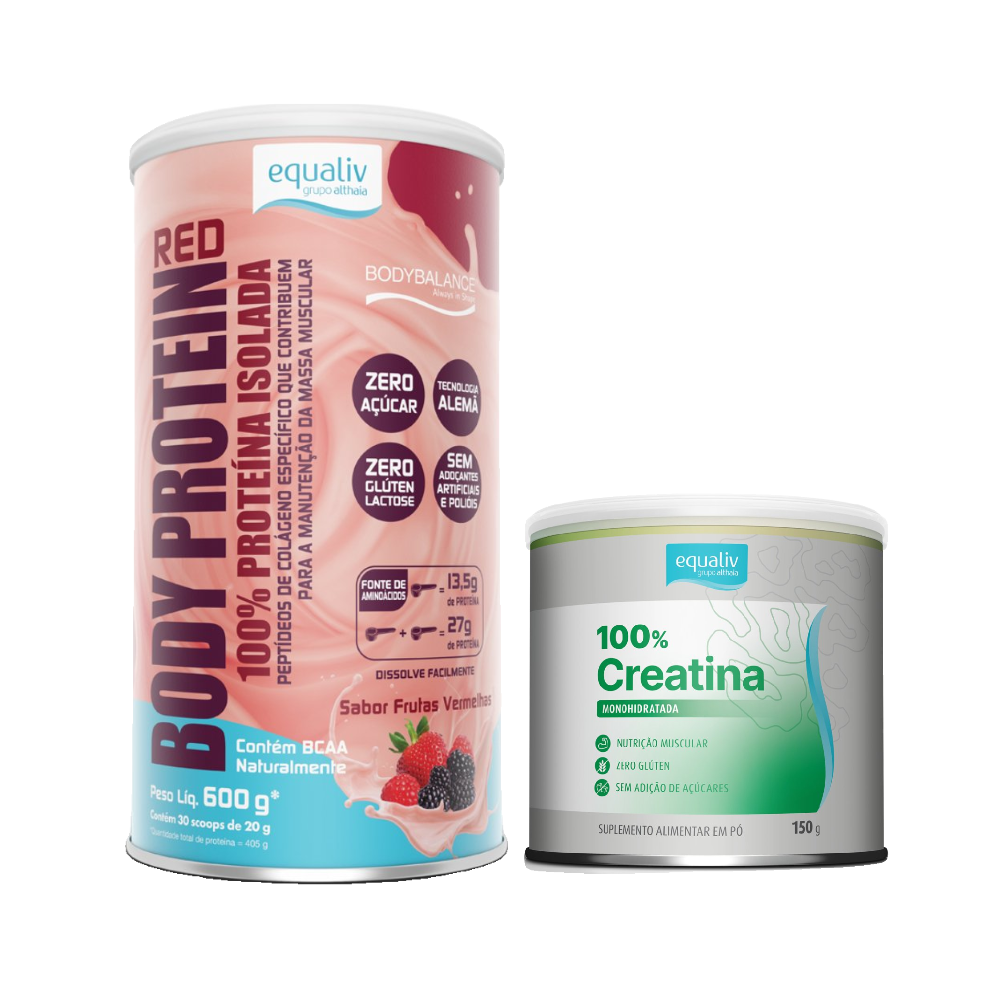 Kit Equaliv Whey Protein Body Protein Frutas Vermelhas 600g Grátis Creatina 150g