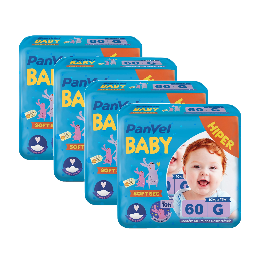 Kit Fralda Panvel Baby Soft Sec G Com 240 Unidades (4 Pacotes Com 60 Unidades Cada)