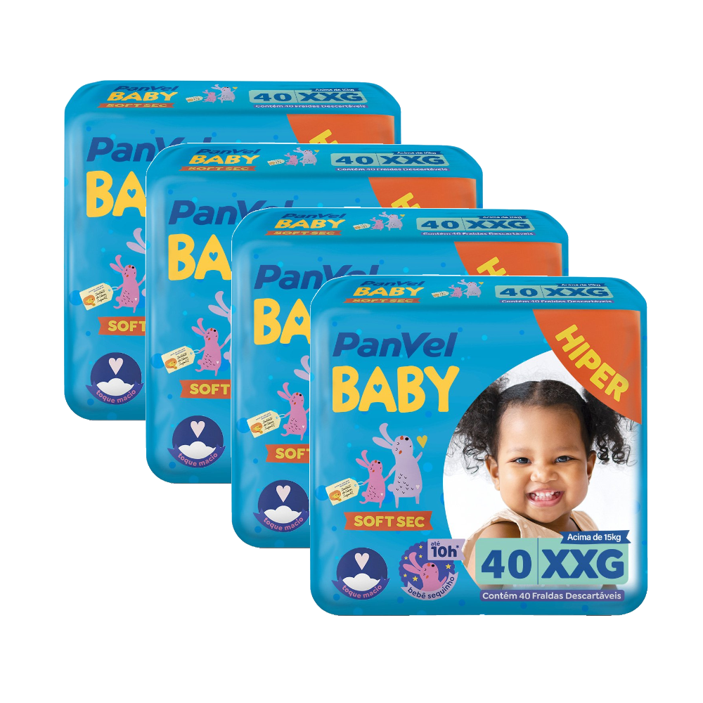 Kit Fralda Panvel Baby Soft Sec Xxg Com 160 Unidades (4 Pacotes Com 40 Unidades Cada)