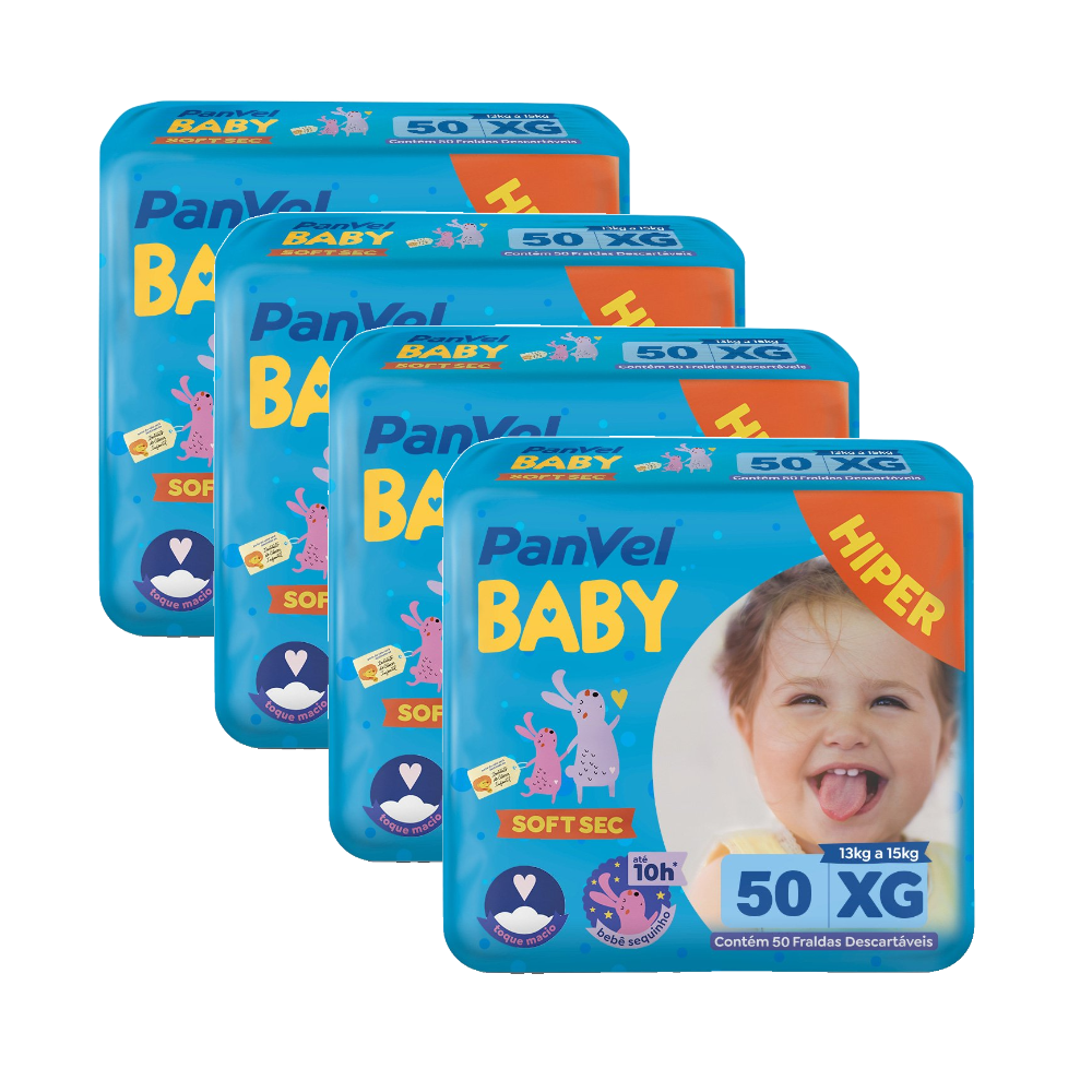 Kit Fralda Panvel Baby Soft Sec Xg Com 200 Unidades (4 Pacotes Com 50 Unidades Cada)