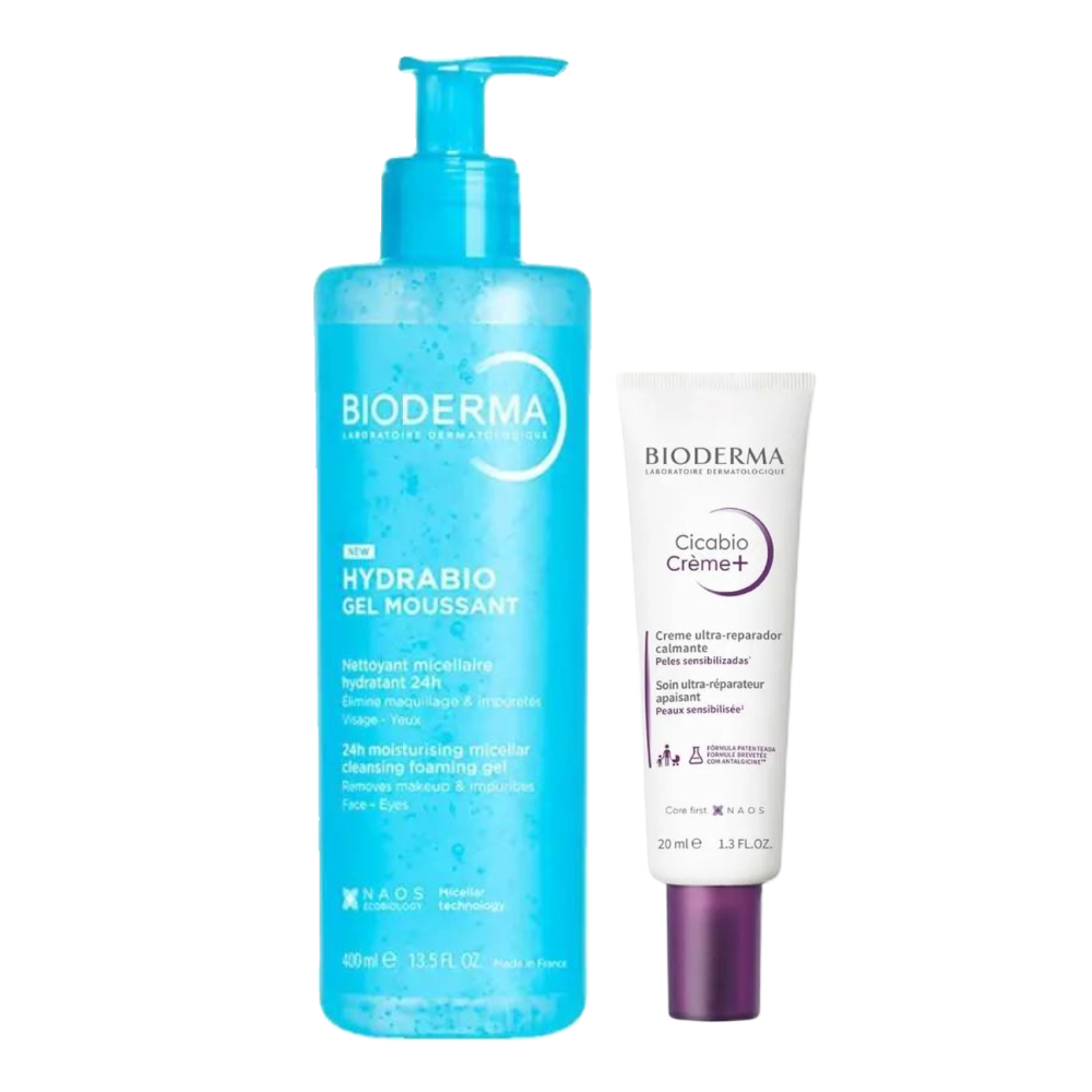 Kit Bioderma Gel De Limpeza Facial Hydrabio Gel Moussant 400ml + Creme Hidratante Ultra Reparador Calmante Cicabio Crème+ 20ml